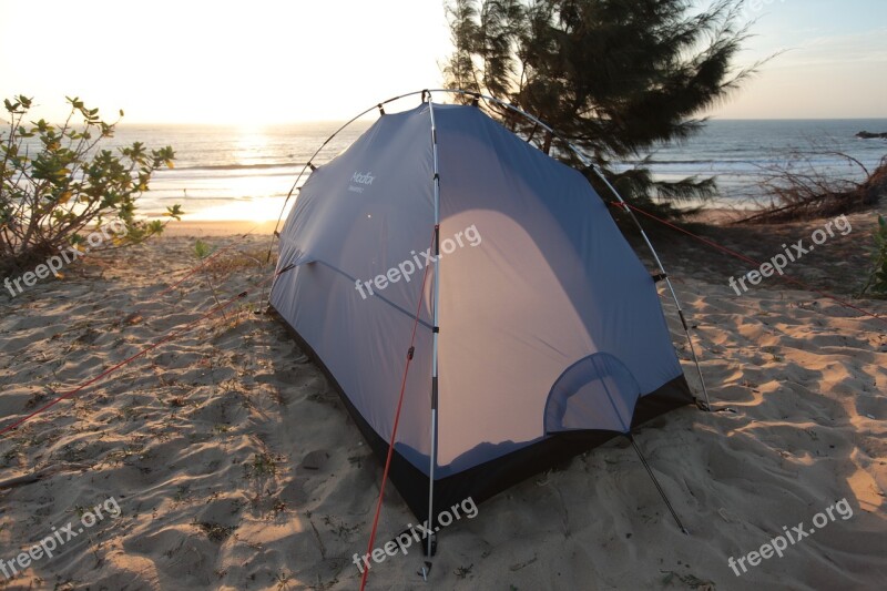 Beach Camping Tent Morning Ocean Free Photos