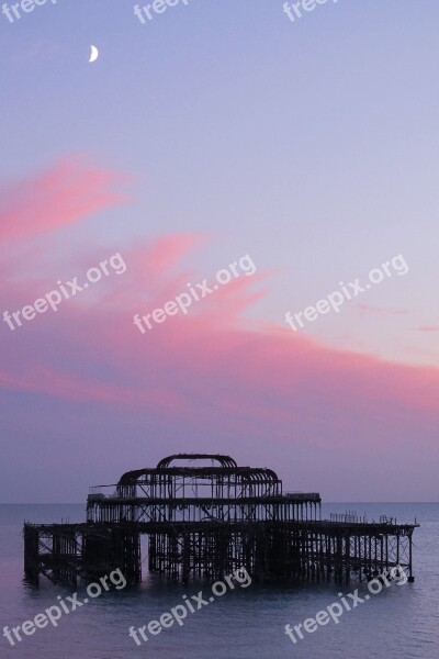 Sunset Sea Brighton Pier Brighton Uk