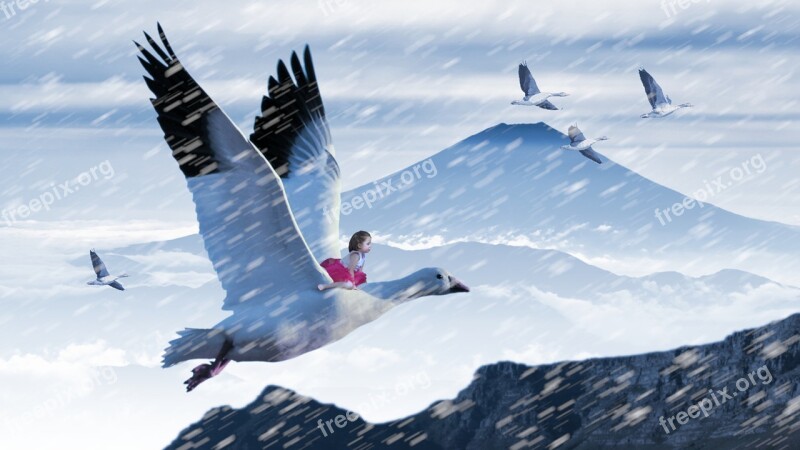 Fantasy Goose Girl Snow Mystical