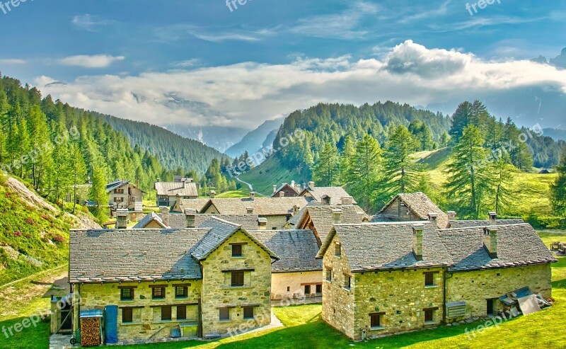 Village Alpine Mountains Landscape Nature