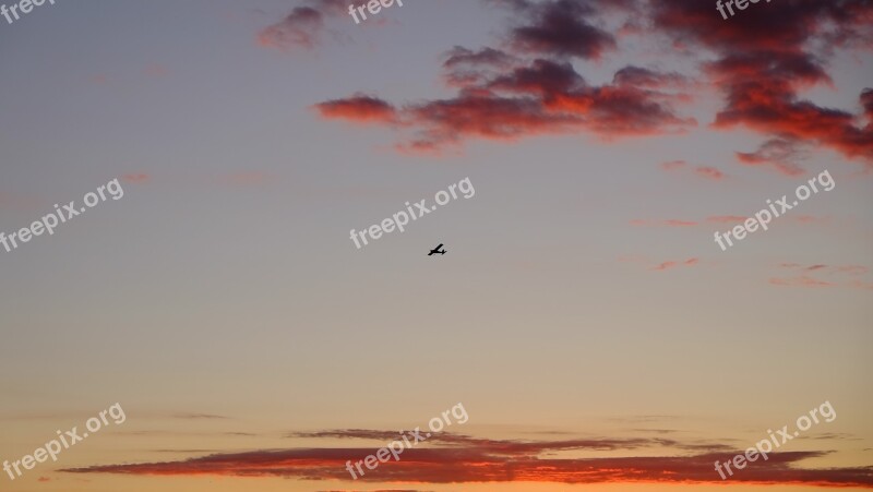 Sky Sunset Romantic Clouds Plane