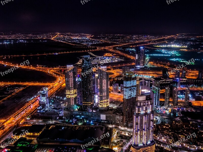 Dubai City Night Architecture Building