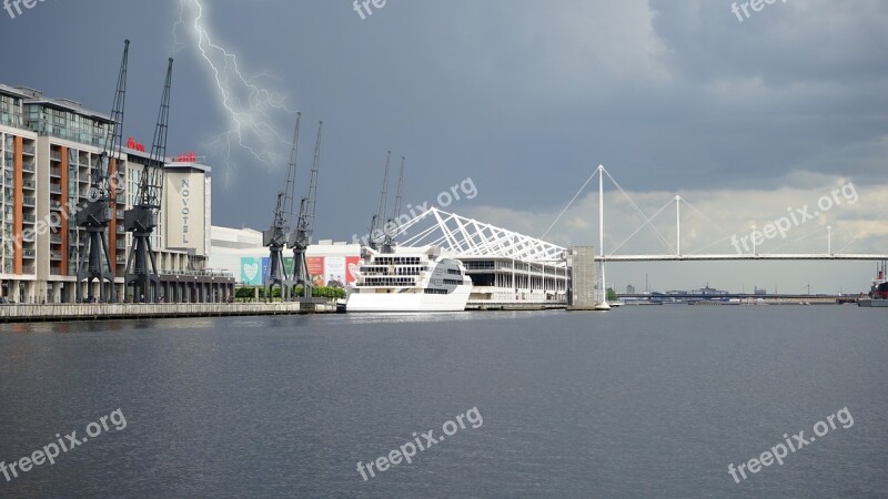 Lightning River Storm Water Sky