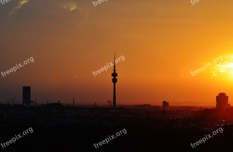 Sunset Munich Tv Tower Skyline Clouds