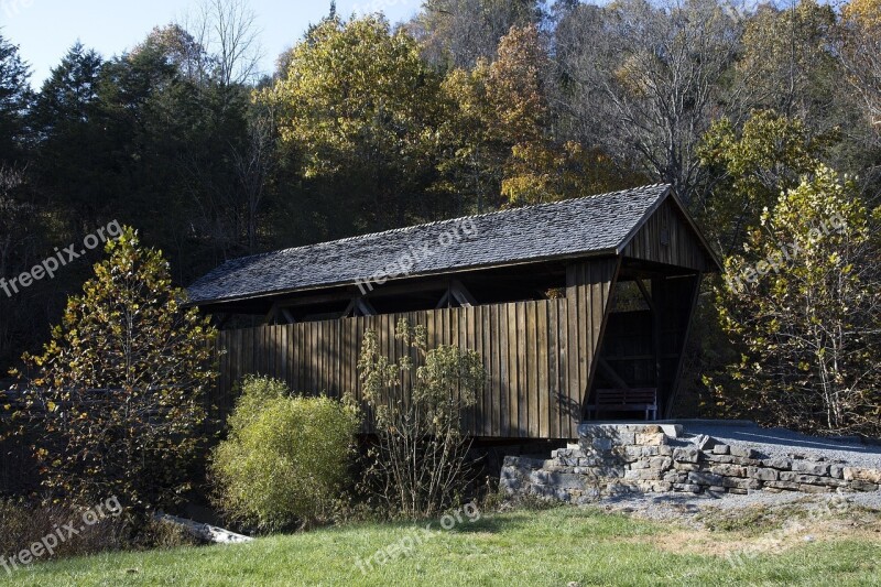 Covered Bridge Landscape Scenic Stream Creek