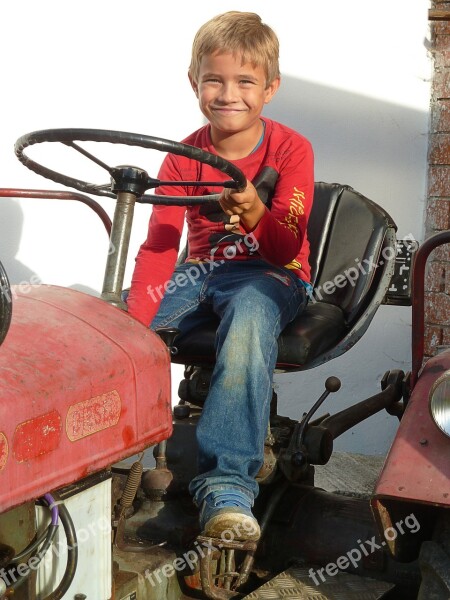 Boy Tractor Red Agriculture Commercial Vehicle