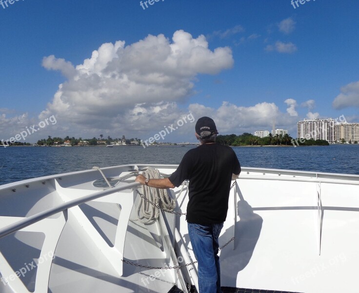 Port Of Miami Boat Man Watching Miami Port