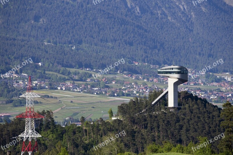 Burgisel Ski Jump Innsbruck Austria Valley Red And White Pylon