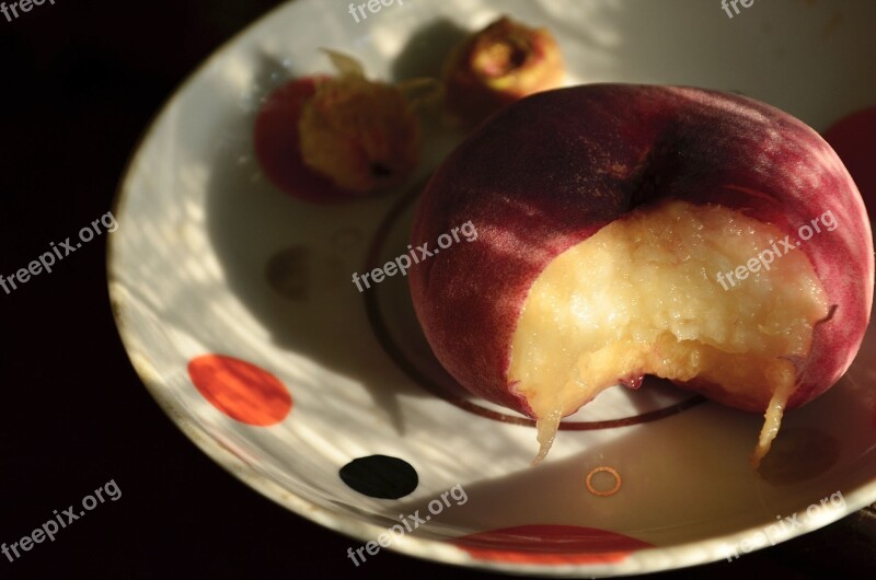 Food Fruit Peach Plate Sweet