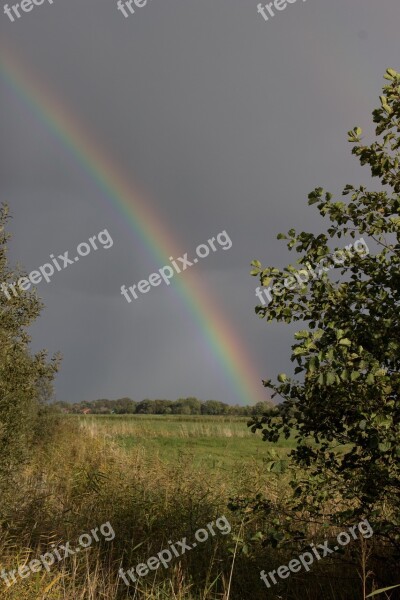 Rainbow Rain Weather Sky Clouds