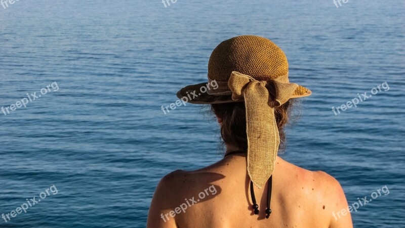 Woman Hat Sea Vacation Summer Leisure