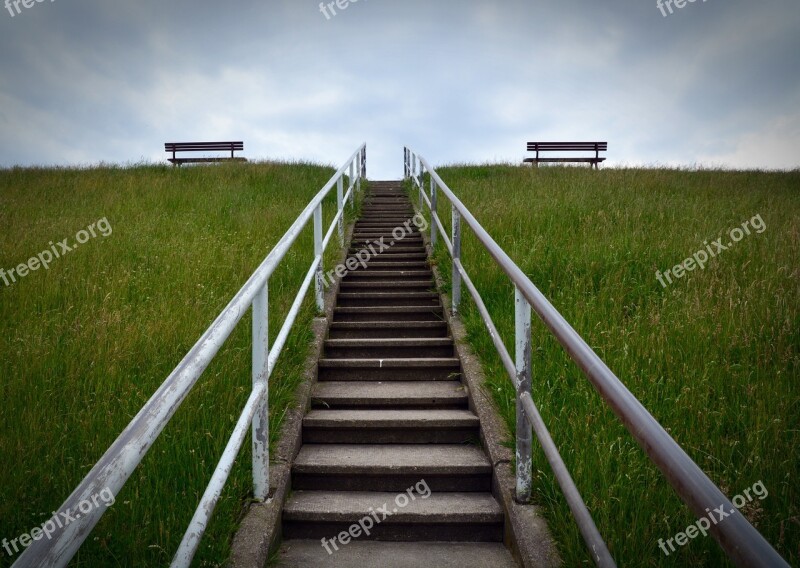 Deich Stair Bench Sky Gradually Rise Upgrade