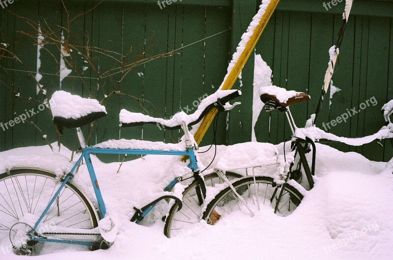 Bike Winter Season Fence Covered Up