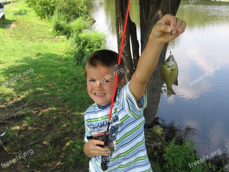 Fishing Fish Boy Fishing Pole Pond