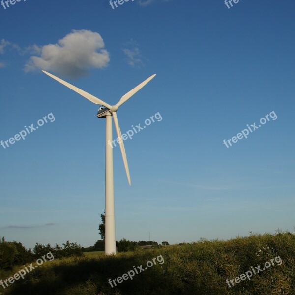 Wind Turbine Landscape Summer Natural Denmark