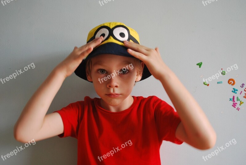 Boy Cap Minion Eyes Thinking