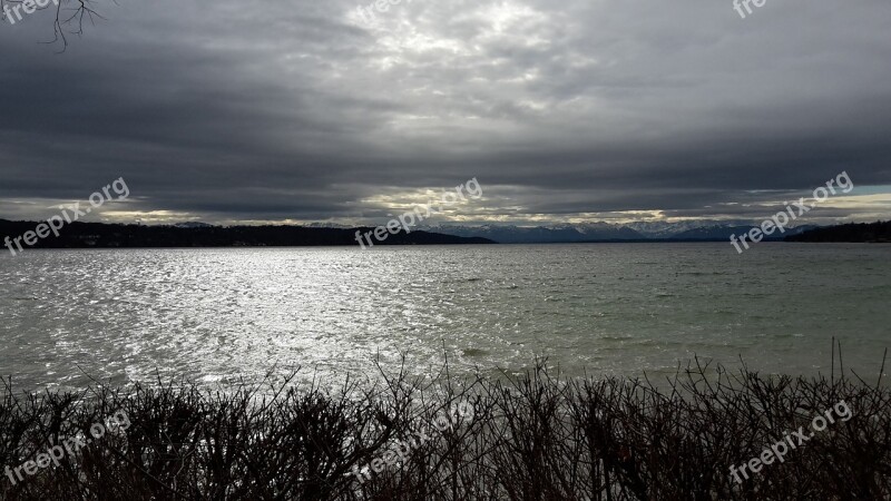 Lake Clouds Mountains Gloomy Sky