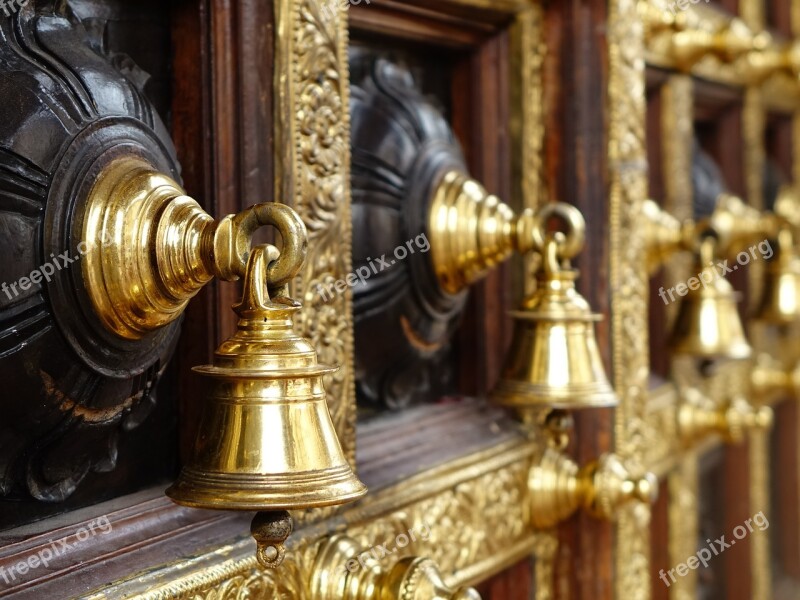 Hindu Temple Bells Wooden Door Architecture