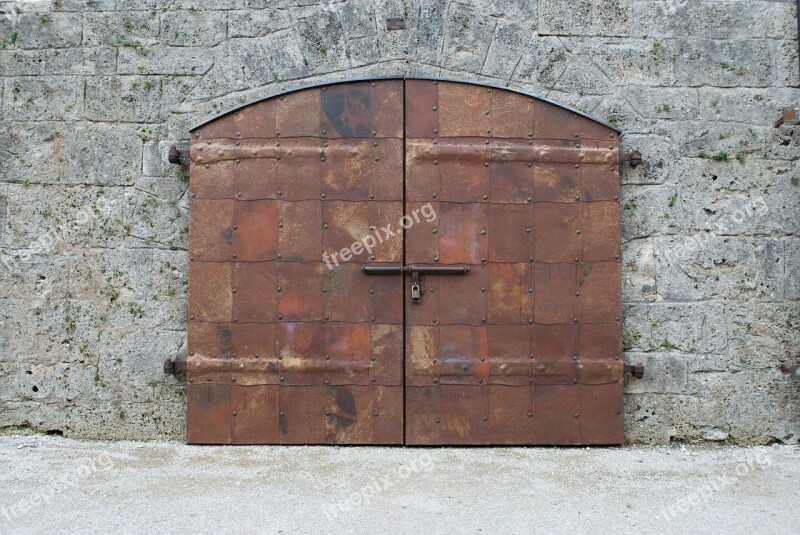 Iron Door Door Goal Castle Stone Wall