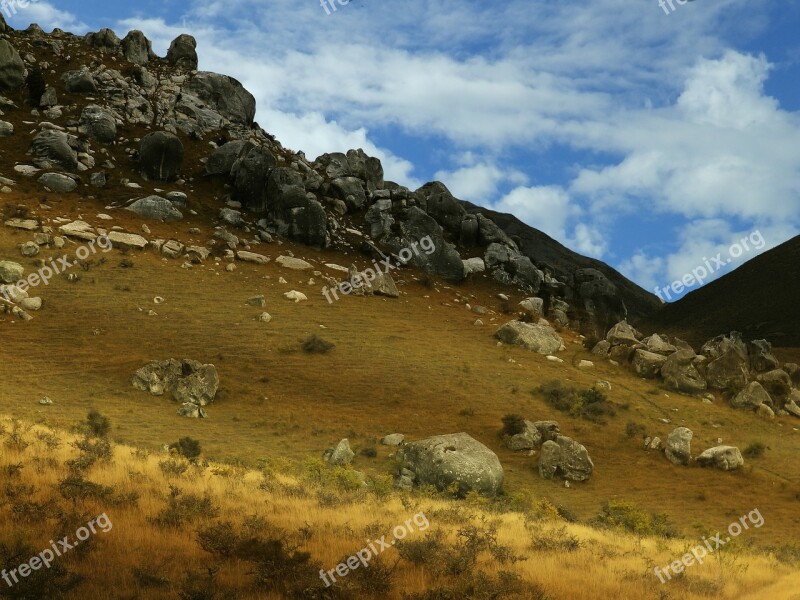 Rocks New Zealand Mountains Nature Landscape