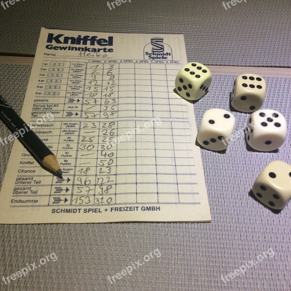 Yahtzee Cube Pencil Craps Play