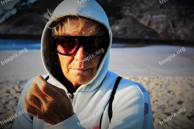 Elderly Woman Woman Beach Sunglasses White