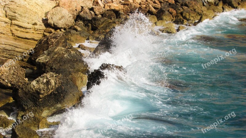 Rocky Coast Waves Splashing Crash Sea Spray