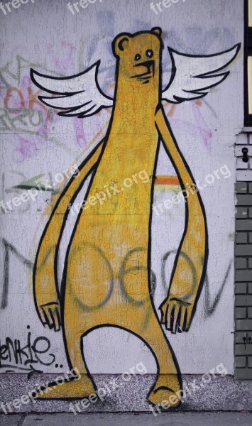 Graffiti Bear Cartoon Character Wing