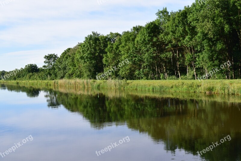 River Mirroring Water Forest Reflection