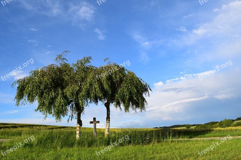 Field Cross Landscape Sky Tradition Rural