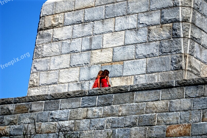 Best Friends Whispering Stone Wall Monument Girls