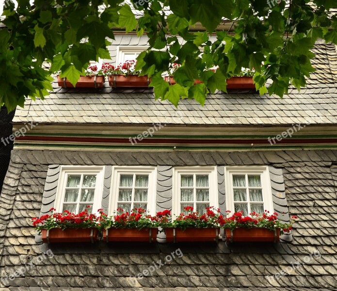 Flower Boxes House Window Facade Slate Facade