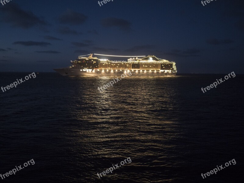 Port Ship Cruise Ship Night Lights