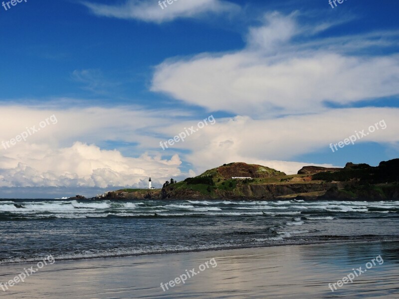 Yaquina Head Lighthouse Waves Beach Coast