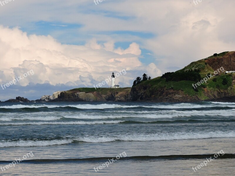 Yaquina Head Lighthouse Waves Beach Coast