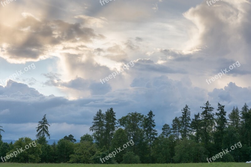 Clouds Landscape Trees Fir Field