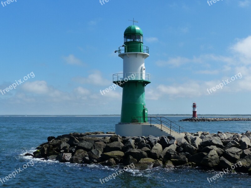 Lighthouse Warnemünde Harbour Entrance Free Photos