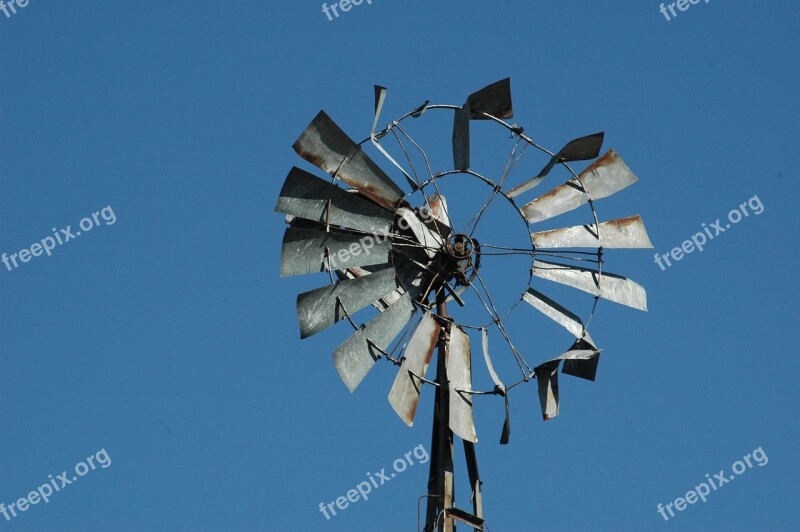 Windmill Broken Old Rural Blue