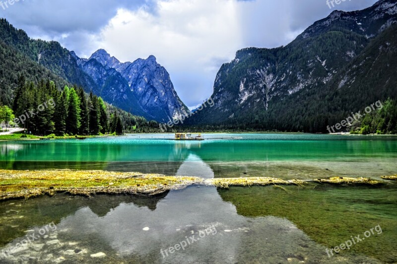 Lake Dobbiaco Wallpapers Background Landscape Mountains