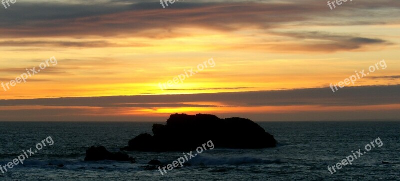 Sea Rock Sunset Seaside Nature