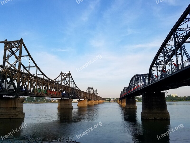 The Yalu River The Scenery Dandong Bridge Urban