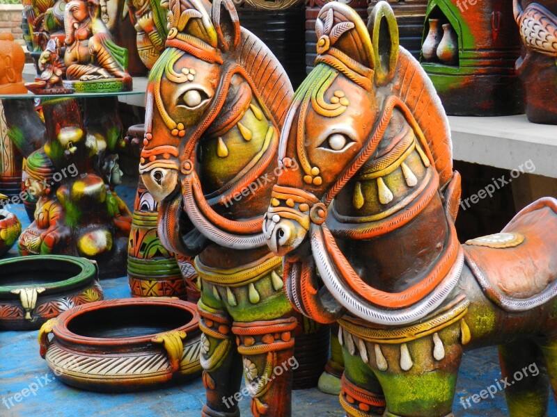 Decorative Pots Traditionally Indian Clay Traditional Culture