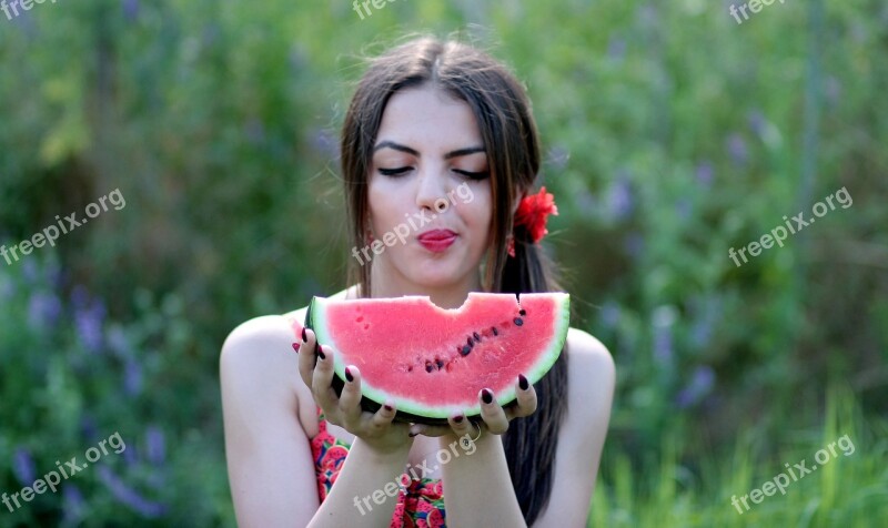 Girl Melon Red Summer Beauty