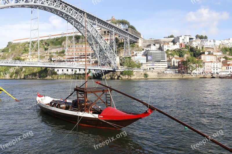 Bridge Porto River Douro Wooden Boat Portugal