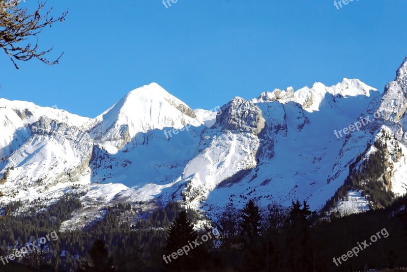 Alps Mont Blanc Points Mountain Snow