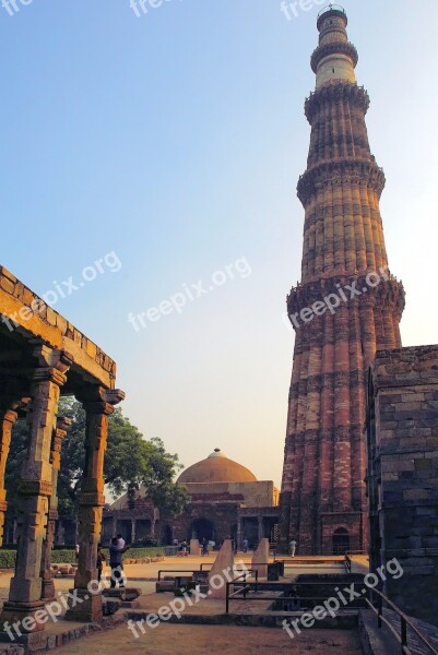 Delhi Mosque Great Mughal Minaret Sculptures