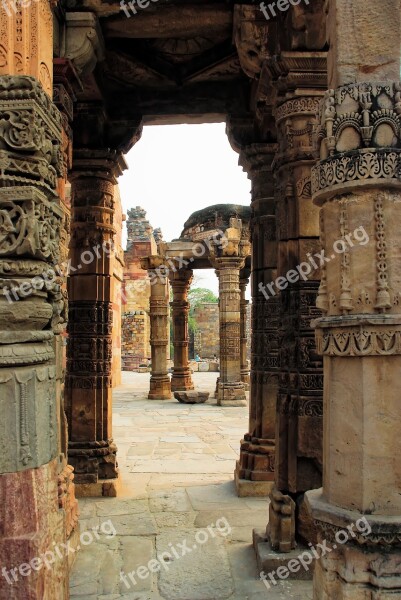 Delhi Mosque Great Mughal Pillars Sculptures