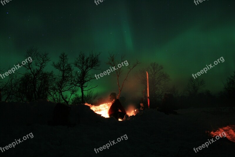 Northern Lights Winter Plateau Night Aurora