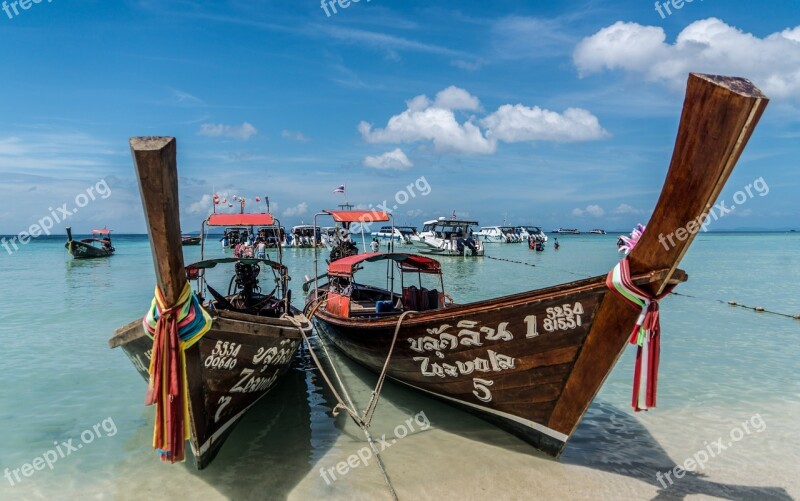 Phuket Thailand Phi Phi Island Wooden Boats Nature