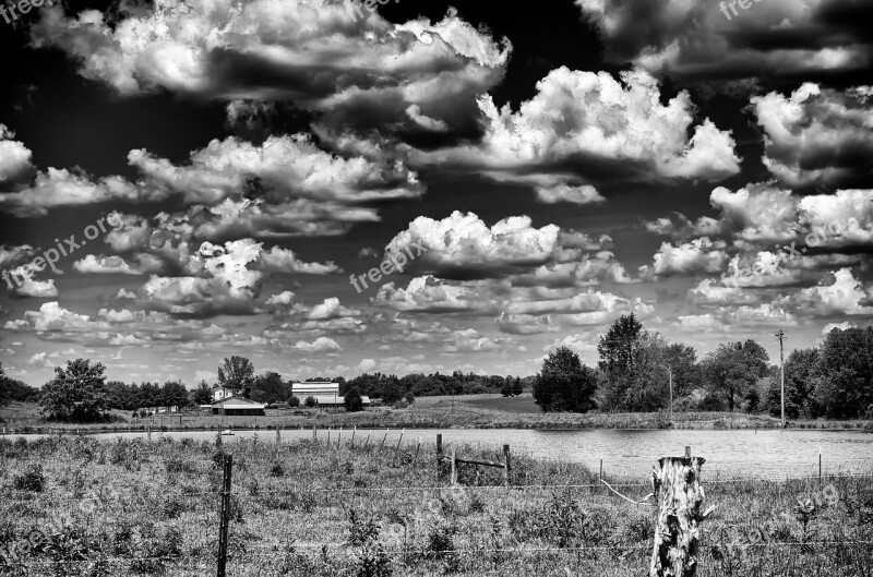 Monochrome Black And White Country Rural Landscape